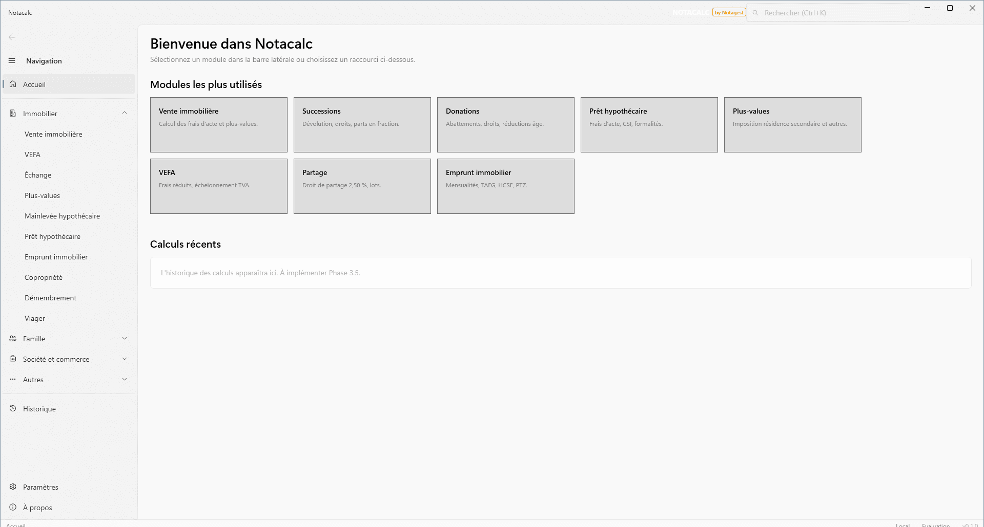 Accueil par modules
